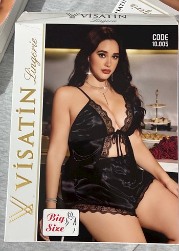 Siyah Mini Strappy Kadın Gecelik - Büyük Beden