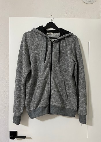 Erkek Gri Kapüşonlu Fermuarlı Sweatshirt - Görsel 2