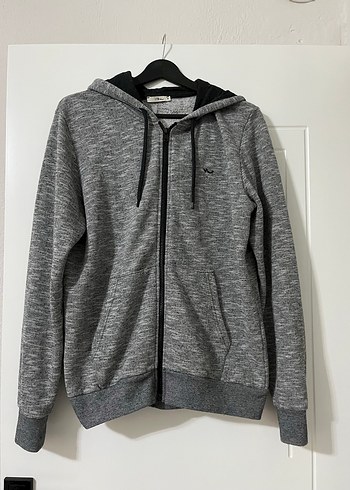 Erkek Gri Kapüşonlu Fermuarlı Sweatshirt - Görsel 4