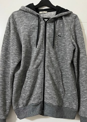 Erkek Gri Kapüşonlu Fermuarlı Sweatshirt - Görsel 7