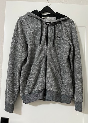 Erkek Gri Kapüşonlu Fermuarlı Sweatshirt - Görsel 5