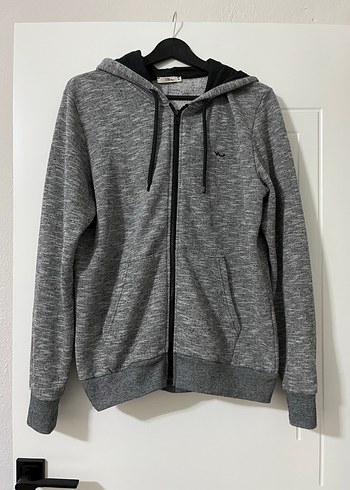 Erkek Gri Kapüşonlu Fermuarlı Sweatshirt - Görsel 3