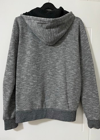 Erkek Gri Kapüşonlu Fermuarlı Sweatshirt - Görsel 9