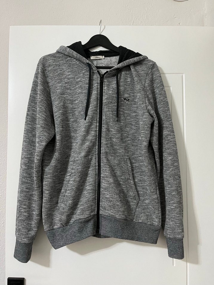 Erkek Gri Kapüşonlu Fermuarlı Sweatshirt - Görsel 4