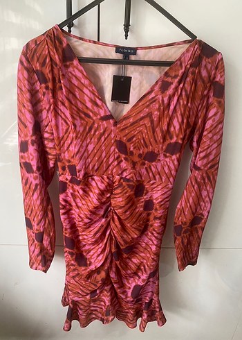 Fabrika Desenli Mini Elbise - Görsel 2