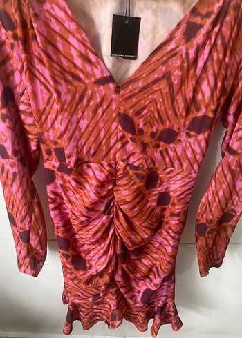 Fabrika Desenli Mini Elbise - Görsel 4