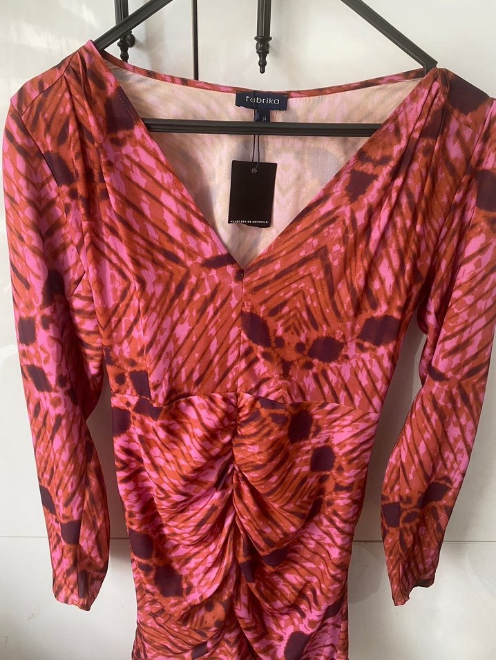 Fabrika Desenli Mini Elbise - Görsel 3