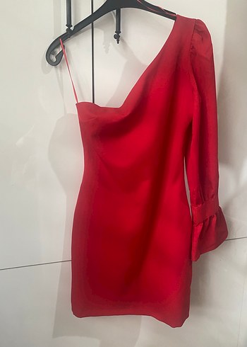 Kırmızı Tek Omuz Drapeli Mini Elbise - Görsel 6