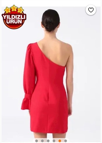 Kırmızı Tek Omuz Drapeli Mini Elbise - Görsel 2