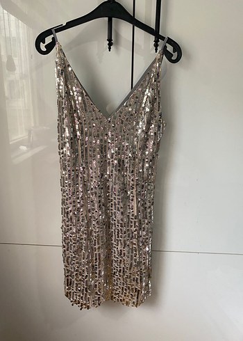 Pul İşlemeli V Yaka Mini Abiye Elbise - Görsel 5