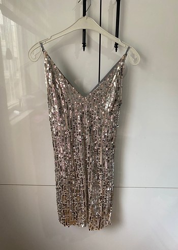 Pul İşlemeli V Yaka Mini Abiye Elbise - Görsel 4