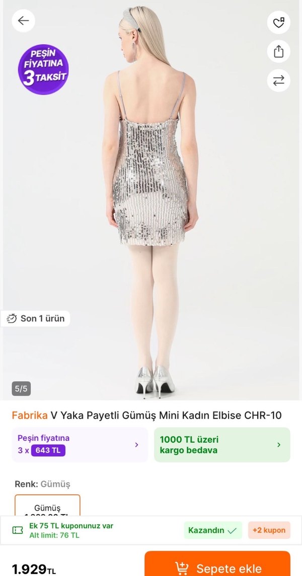 Pul İşlemeli V Yaka Mini Abiye Elbise - Görsel 2