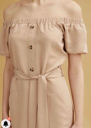 Bej Midi Straplez Kemerli Kadın Elbise - Görsel 3