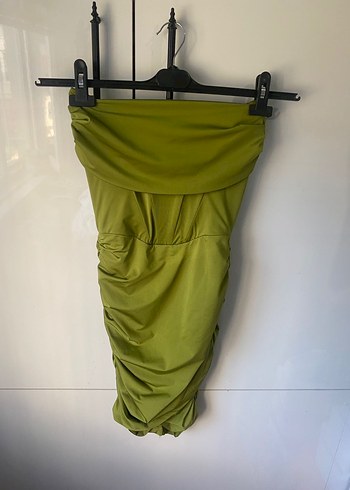 Parlak Haki Drapeli Mini Elbise - Görsel 5