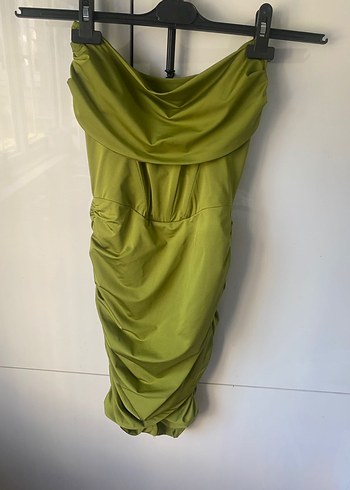 Parlak Haki Drapeli Mini Elbise - Görsel 6