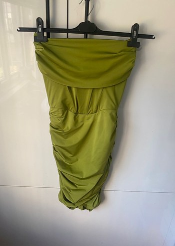 Parlak Haki Drapeli Mini Elbise - Görsel 3