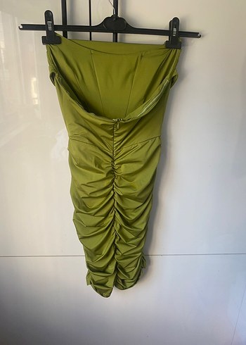 Parlak Haki Drapeli Mini Elbise - Görsel 7