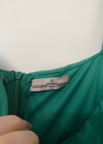 Drapeli Uzun Kollu Yeşil Kadın Abiye Elbise - Görsel 8