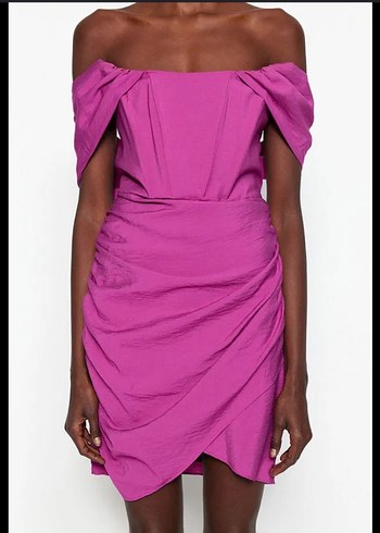 Pembe Drapeli Mini Kokteyl Elbisesi - Görsel 2