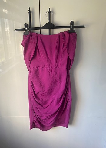 Pembe Drapeli Mini Kokteyl Elbisesi - Görsel 5