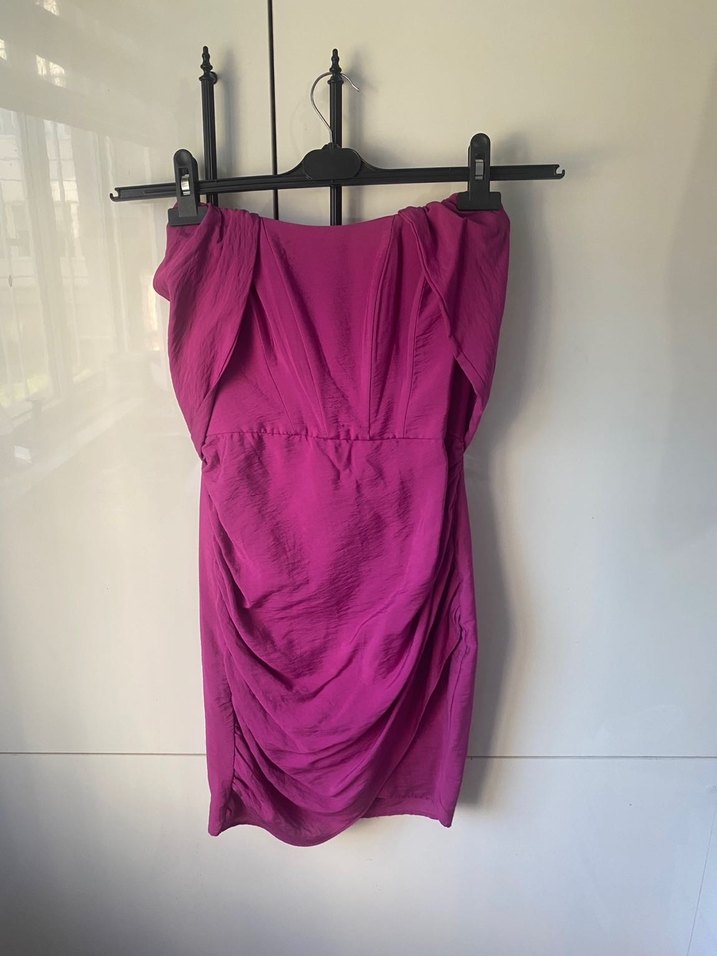 Pembe Drapeli Mini Kokteyl Elbisesi - Görsel 5