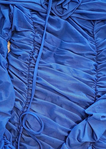 Mavi Büzgülü Mini Elbise - Görsel 6