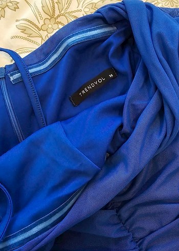 Mavi Büzgülü Mini Elbise - Görsel 7