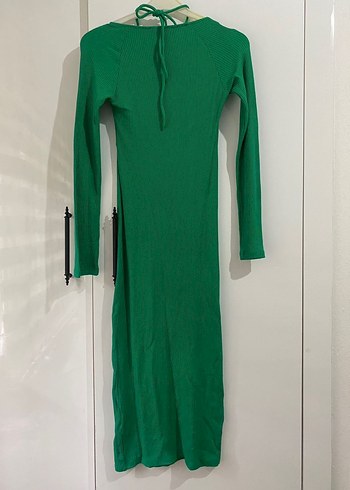 Yeşil V Yaka İnce Askılı Uzun Triko Elbise - Görsel 6