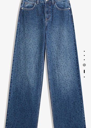 BERSHKA Taşlı Lacivert Kadın Bol Kesim Kot Pantolon - Görsel 4