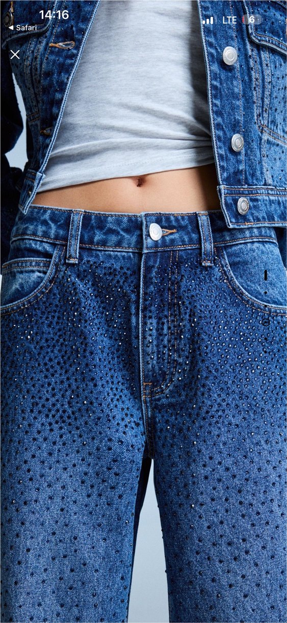 BERSHKA Taşlı Lacivert Kadın Bol Kesim Kot Pantolon - Görsel 2