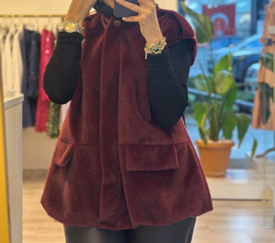 Bordo Alpaka Yelek - Görsel 2