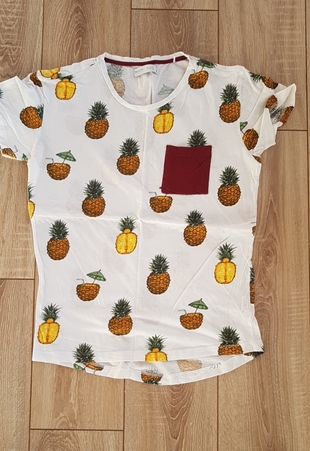 ananas desenli bordo cepli kisa kol