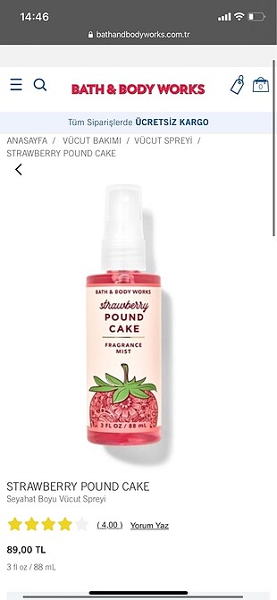  Beden Strawberry pound cake cilekli body spray vucut spreyi