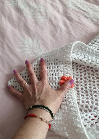 38 Beden Renkli Nakışlı Bohem Beyaz Örgü Hırka