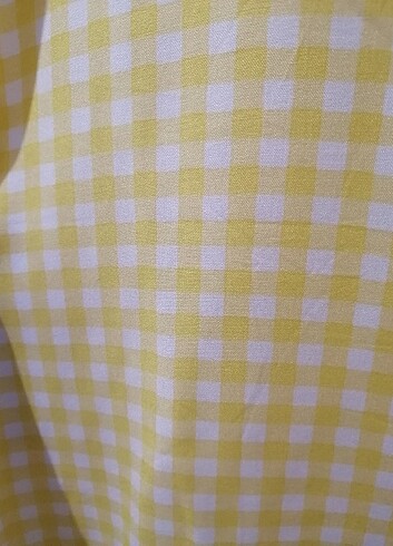 m Beden sarı Renk Yazlık viskon sarı beyaz pötikareli elbise 
