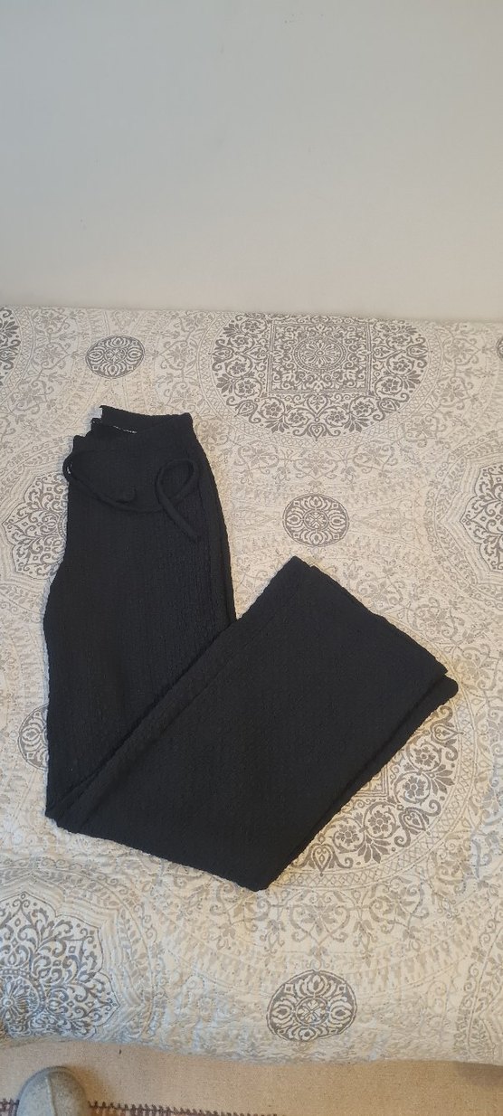 Kadın Siyah Rahat Örgü Kumaş Pantolon - Görsel 2