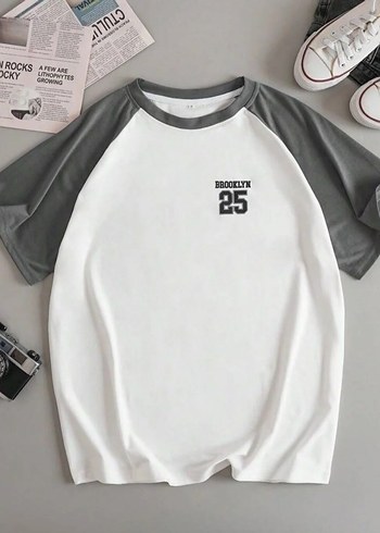 Brooklyn Baskılı Gri Beyaz Kısa Kollu Tişört - Görsel 2