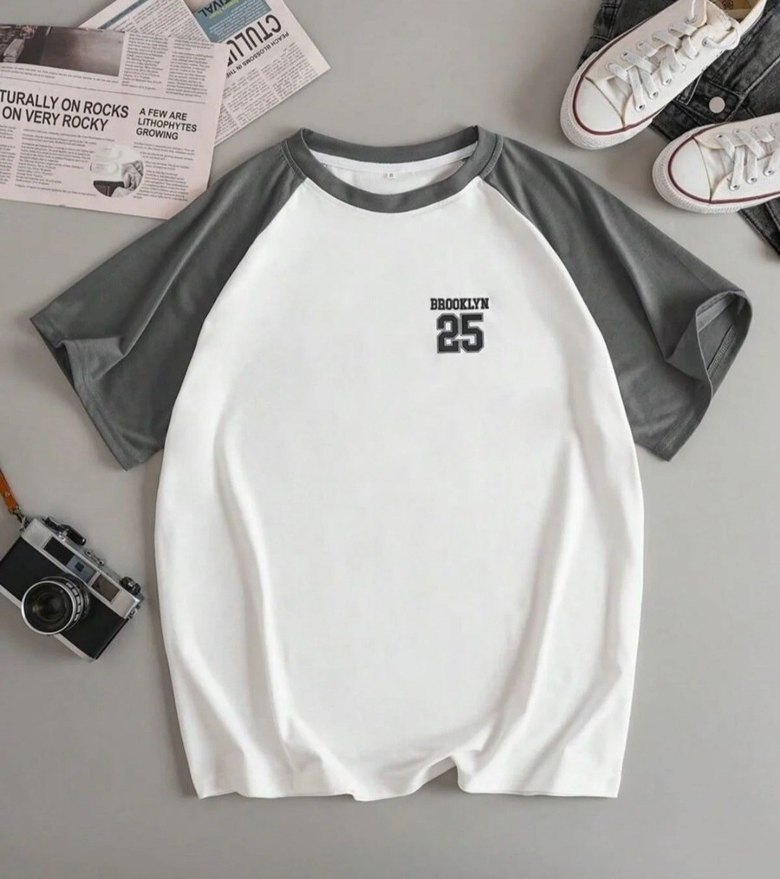 Brooklyn Baskılı Gri Beyaz Kısa Kollu Tişört - Görsel 2