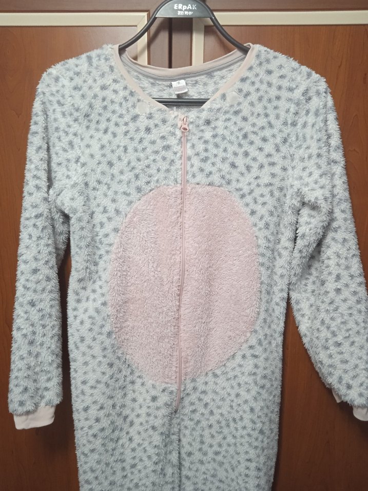 Gri Leopar Desenli Kız Çocuk Tulum Pijama - Görsel 2