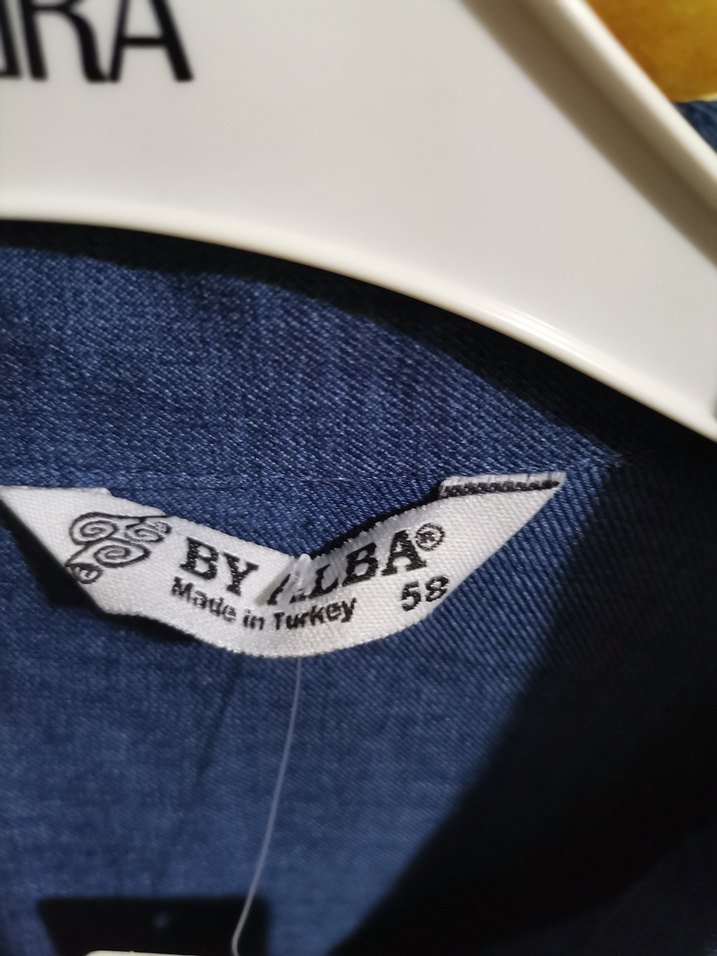 Düğmeli Mavi Keten Kadın Gömlek pantolon takım - Görsel 2