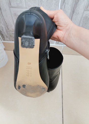 Siyah Deri Stiletto Topuklu Kadın Bot - Görsel 5