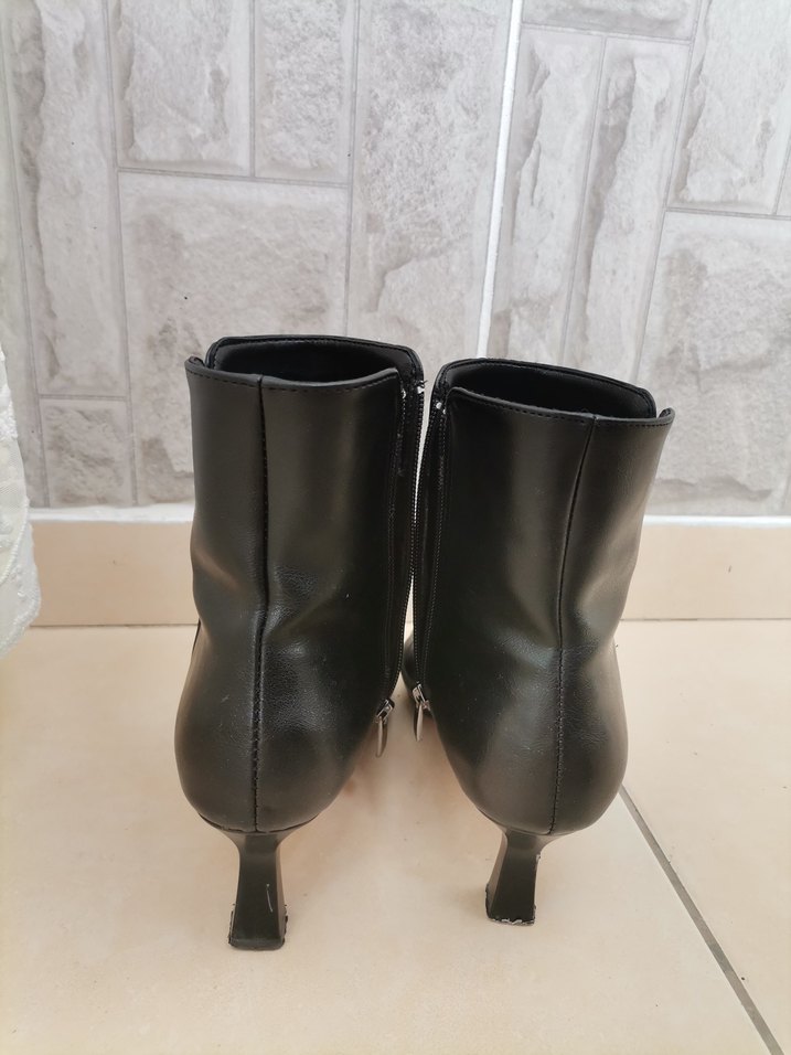 Siyah Deri Stiletto Topuklu Kadın Bot - Görsel 2