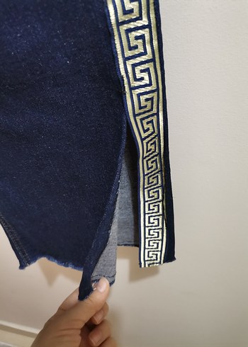 Mavi Yılan Desenli Kemerli Kadın Kot Pantolon - Görsel 3