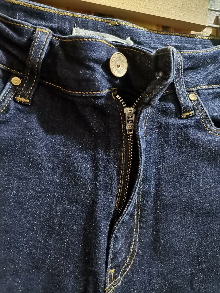 Mavi Yılan Desenli Kemerli Kadın Kot Pantolon - Görsel 5