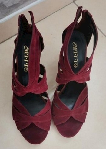 Bordo Süet Tokalı Stiletto Topuklu Kadın Ayakkabı - Görsel 2