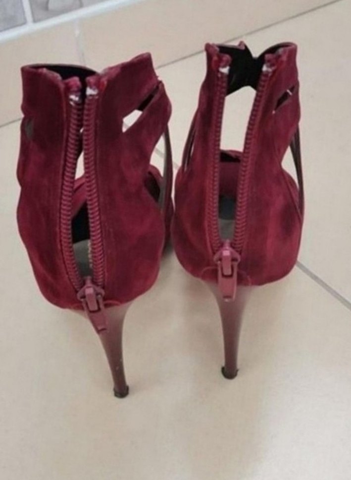 Bordo Süet Tokalı Stiletto Topuklu Kadın Ayakkabı - Görsel 3