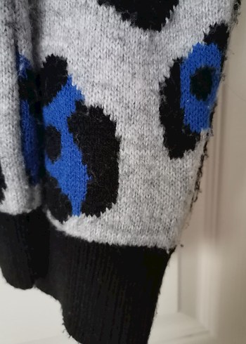 Gri Leopar Desenli Triko Kadın Kazak - Görsel 3