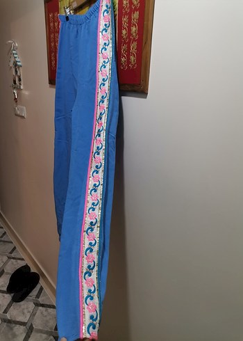 Nakışlı Mavi Bohem Salaş Pantolon - Görsel 2