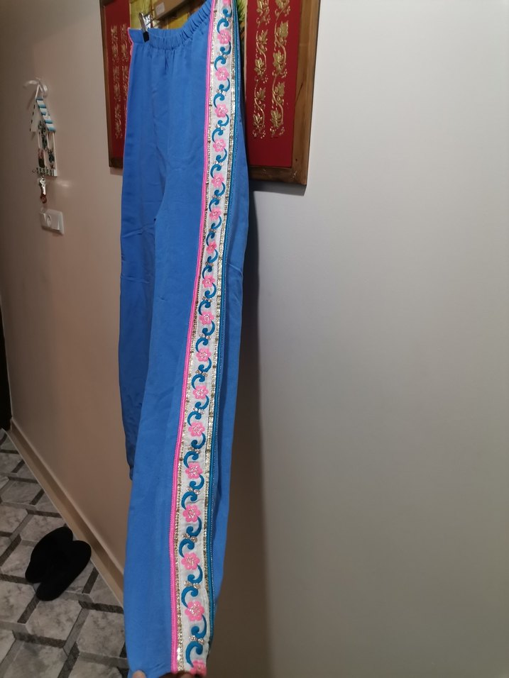 Nakışlı Mavi Bohem Salaş Pantolon - Görsel 2
