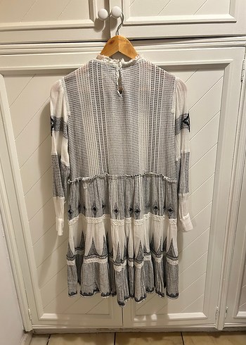 Nakışlı Pilili Bohem Uzun Kollu Elbise - Görsel 2